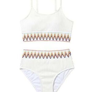 Lilosy Ribbed Contrast High Waisted Tummy Control Bikini Set Spandex Swimsuit 2